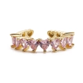 Verstellbarer vergoldeter Kupferring mit herzförmigen rosa Zirkonia-Steinen besetzt - Verstellbarer herzförmiger offener Ring / Gold/Rosa