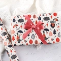 Cute cartoon bird and owl DIY gift wrapping paper roll with a pink satin bow decoration - Umbrella & Bird