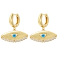 Detail of gold evil eye earrings with blue enamel and sparkling white zircon pavé - Gold Color (VE1261)