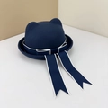 Navy wool cat ear bowler hat with white-edged ribbon and sailor style bow detail - Adult(57cm) / Navy Blue