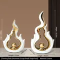 Modern white ceramic flame decor with gold mirror sphere in elegant high finish - Abstract Flame Ornament Set
