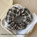 Black and white plaid scrunchie with layered lace detail in elegant gift box packaging - Q517-3 Black White Plaid