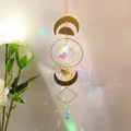 Golden crescent moon suncatcher with multifaceted crystal ball and rainbow light effects - US 14