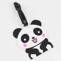Cute panda silicone luggage tag with pink blush and black strap on white background - 2-Panda