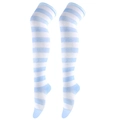 Blue and white striped over-knee socks in high-quality cotton blend for women - One Size / Wide Stripe / Sky Blue/White