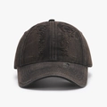 Distressed dark brown washed cotton baseball cap with vintage frayed brim details - Black