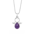 Macro shot of silver angel necklace featuring a teardrop amethyst gemstone pendant - Amethyst