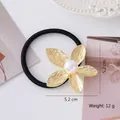 Elastic hair tie with golden flower and pearl accent, 5.2 cm diameter size - Large and Small Flowers / Gold