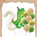 2nd birthday balloon set with green dinosaur and white foil number 2 balloon - FG12 Dinosaur Theme Number 2
