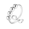 Polished silver fidget ring with rotating beads and spiral design on white background - Moving Beads Spiral Style (NJ247)