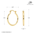 Detailed size and weight measurement of gold S925 sterling silver hollow hoop earrings - 25mm / 925 Silver Yellow Gold Plated