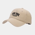 Berretto da baseball vintage kaki lavato con ricamo nero New York 1625 frontale - Regolabile / Beige