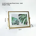 Modern gold 6-inch ginkgo leaf metal photo frame with horizontal stand and glass front - 6-inch Horizontal Gold