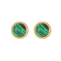 Elegant gold-plated round stud earrings featuring natural green malachite stone inlays - Gold - Green Malachite Style