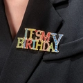 Golden Birthday brooch pin with colorful crystals on a black suit lapel - Colorful Rhinestone Birthday Brooch (5829)