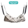 Detail view of thin breathable cat hammock with brown paw prints and metal hooks - S / Paw Print Thin Style