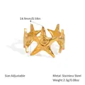 Bague étoile de mer dorée ajustable en acier inoxydable étanche avec textures en spirale - Bague Étoile de Mer Texturée (YYR025251)