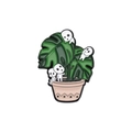 Cute Kodama tree spirit and monstera plant enamel pin in green and white finish - Tree Spirit & Potted Plant
