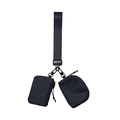 Black waterproof nylon multi-functional double pouch wrist bag with metal carabiner - Black/Black