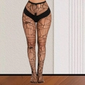 Sexy black spider web patterned fishnet tights for Halloween with wide elastic waistband - One Size / Irregular Spiderweb (9802) / Black