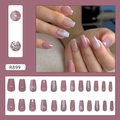 Dusty rose and glitter checkered press-on nails in ballerina shape 24-piece set - Glitter Sugar Cube (R899)
