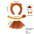 5-piece lion costume set for kids with ears, nose, tail, bowtie and tutu with measurements - 4Pcs Lion Set + 40cm Dark Brown Tutu Skirt