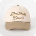 Retro two-tone baseball cap with Mustache Lover embroidery and adjustable strap - One Size / Off-White/Dark Khaki
