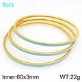 3pcs gold stainless steel bangles set with light blue enamel inlay and 60mm diameter - Light Blue/Gold