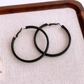 Chic black leather geometric circular drop earrings with silver pins for women - 5cm Hoop / Black (5cm)
