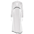 Detailopname van de V-hals met zwarte kant en polkadots op de witte jurk voor dames - L / Wit