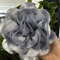 Dusty blue satin oversized flower brooch with multi-layered petals for dress accessories - Light Silver Grey