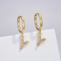 Detail of a golden hoop earring featuring a sparkling crystal-studded letter Y pendant - Letter Y (Style: 0229)
