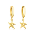 Golden starfish huggie earrings with textured charms and polished gold finish - Golden Starfish