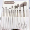 10-teiliges Make-up-Pinsel-Set mit beiger Ledertasche und cremefarbenen Griffen - Zero Degree Serie 10-teiliges Set + Einstecktasche