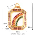 Gold plated copper rectangle pendant featuring rainbow pavé and pink zirconia stones - M076995-1 Pink Enamel Rainbow