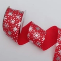 Ruban de Noël rouge avec imprimé flocon argenté pour la décoration de cadeaux DIY - Rouge 【6.3cm*10 Yards】
