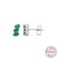 S925 sterling silver stud earrings featuring three emerald green step-cut zircons - 925 Silver / Silver-Green Zirconia