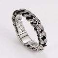 Detail of vintage silver totem bracelet featuring engraved scripts and a clasp closure - 20mm / Antique Silver