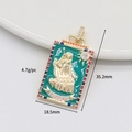 Gold tarot pendant with green enamel and colored zircons, 35.2mm rectangle charm - D1672 Green Figure / Small