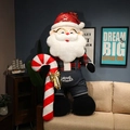 Grote Kerstman knuffelpop in denim overall met gigantische zuurstok decoratie - 60CM / Denim Tuinbroek met Bril