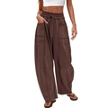 Damen Cargo-Hose mit weitem Bein in Braun mit Kordelzug und großen Seitentaschen für Damen - XS / Unterteile / Kaffeebraun