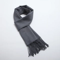 Dark grey long winter scarf for women with fine twill weave texture and soft fringe tassels - Deep Heather Grey