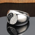 Vintage stainless steel Yin Yang ring for men with black and white crystal inlay - US 7 / Steel