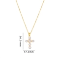 Gold pearl cross pendant necklace with zircon details measuring 26.0mm by 17.3mm - Pearl Cross Gold (A174)