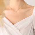 Minimalist 18K gold plated titanium vertical necklace with round white gemstone pendant - Gold