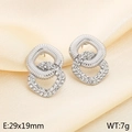 Pendientes cuadrados plateados con pedrería blanca sobre tela de seda, 29x19mm - Estilo de Doble Aro con Diamantes (KE116422-KFC) / Color Acero