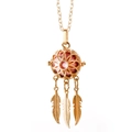 Collier médaillon plume dorée avec une perle rose aromatique style attrape-rêves - Or Médaillon Balle Rose Plume (17)