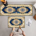 2-piece set of blue and gold marble kitchen rugs with baroque floral pattern - Nordic Classic