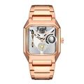 Success Way square rose gold skeleton mechanical watch with luminous metal link strap - Rose Gold