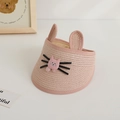 Visera de paja rosa para niños con orejas de gato y textura tejida transpirable - Rosa